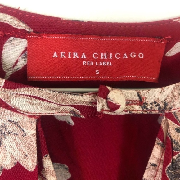 Akira Chicago Red Tan Floral Print Tunic Top Flowy Size Small - Picture 8 of 11